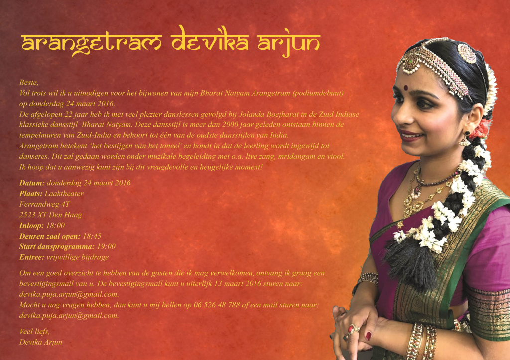 Uitnodiging Devika Arjun Arangetram